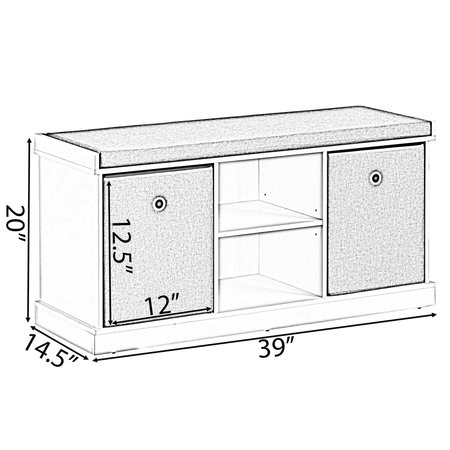 Basicwise MDF Storage Box Shoe Bench with 2 Drawers, Foldable Baskets and a Gray Cushion, White QI004201.WT